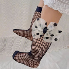 Polka Bow Mesh Socks