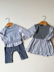 Grey Stripes Sibling Set – Romper & Dress