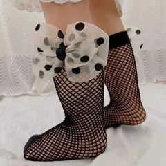 Polka Bow Mesh Socks