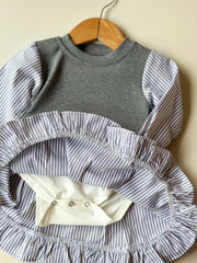 Grey Stripes Sibling Set – Romper & Dress