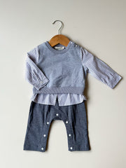 Grey Stripes Sibling Set – Romper & Dress