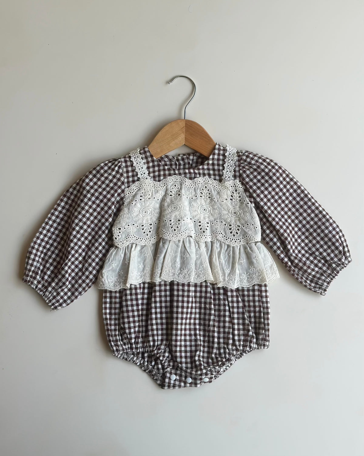 Vintage Gingham Lace Romper