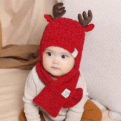 Knit hat with Hood scarf