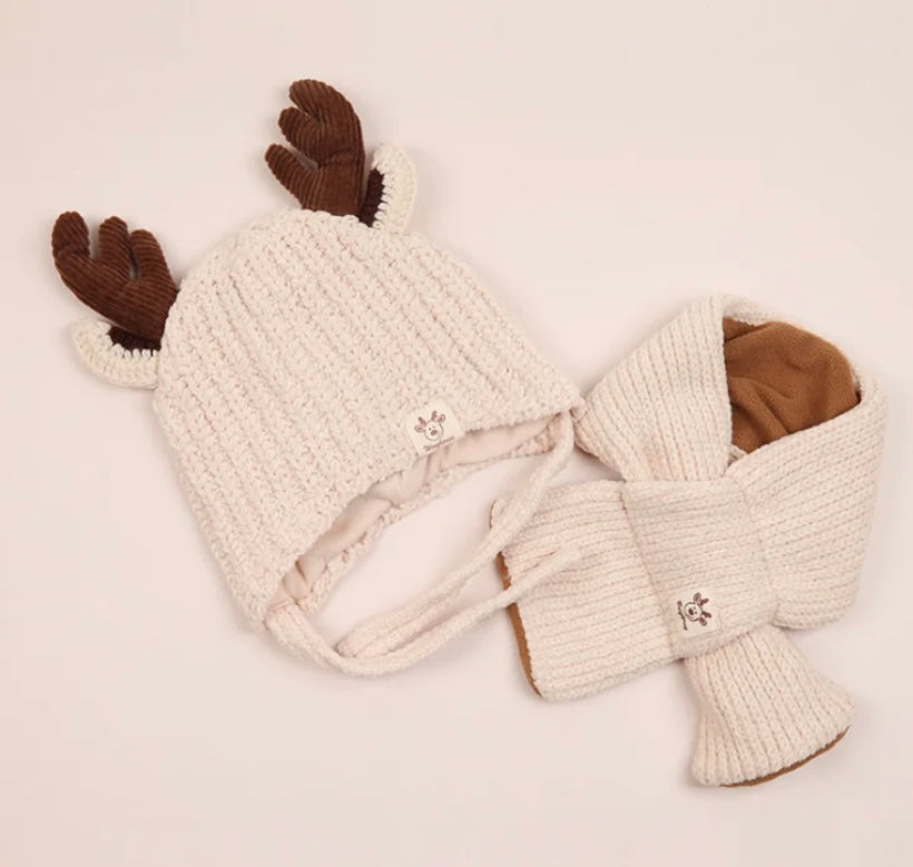 Knit hat with Hood scarf