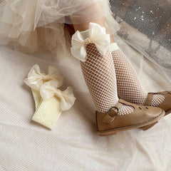 Ivory Bow Mesh Socks