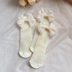 Ivory Bow Mesh Socks