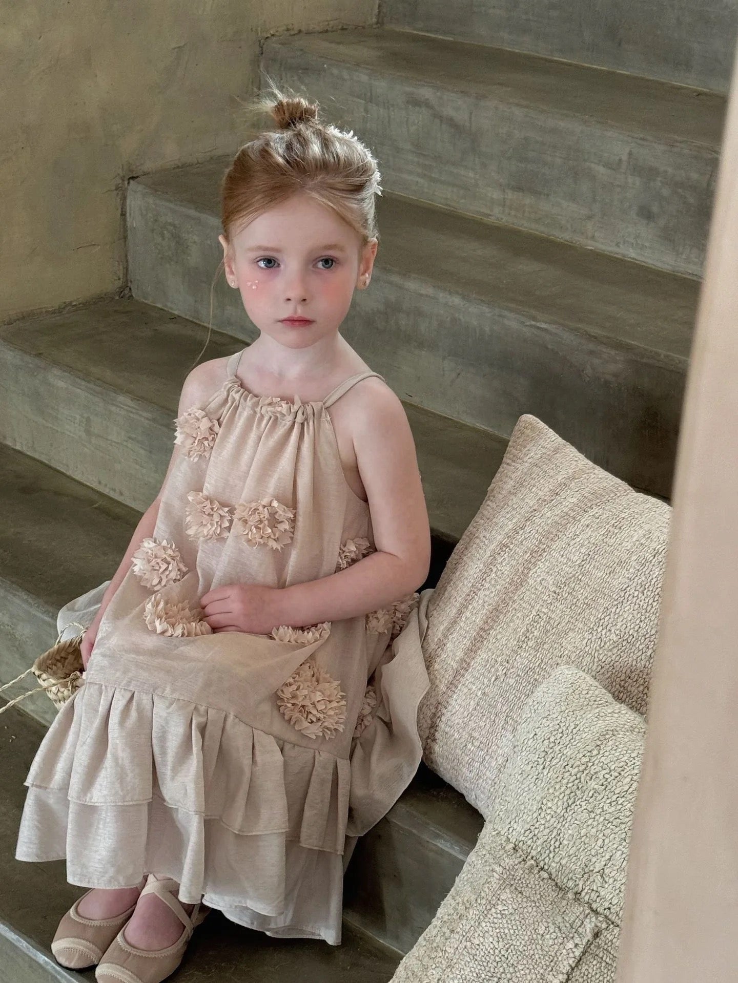Neutral Bloom Petal Dress