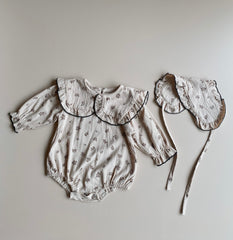 Sarah frill romper& bonnet set